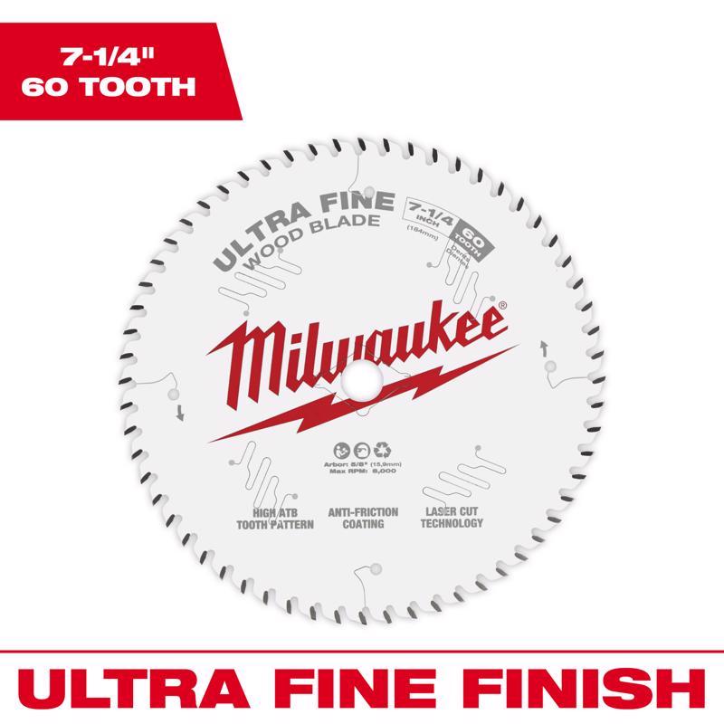 Milwaukee 7-1/4 in. D X 5/8 in. Ultra Fine Tungsten Carbide Saw Blade 60 teeth 1 pk