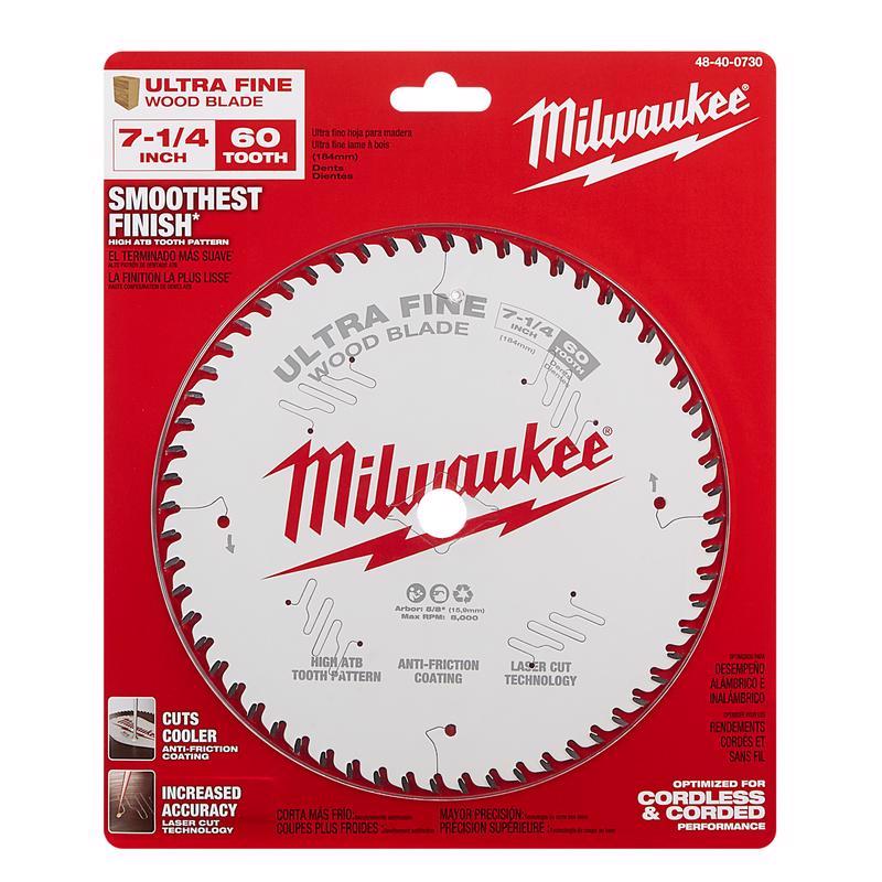 Milwaukee 7-1/4 in. D X 5/8 in. Ultra Fine Tungsten Carbide Saw Blade 60 teeth 1 pk