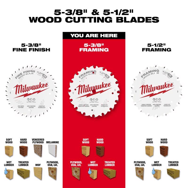 Milwaukee 5-3/8 in. D X 10 mm Tungsten Carbide Framing Blade 16 teeth 1 pk