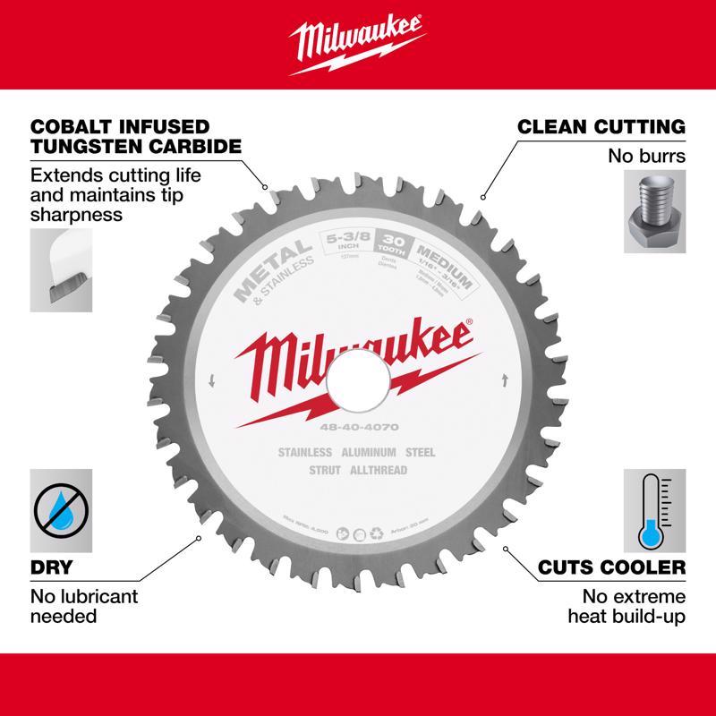 Milwaukee Metal Tech 5-3/8 in. D X 20 mm Ferrous Tungsten Carbide Metal Blade 30 teeth 1 pk