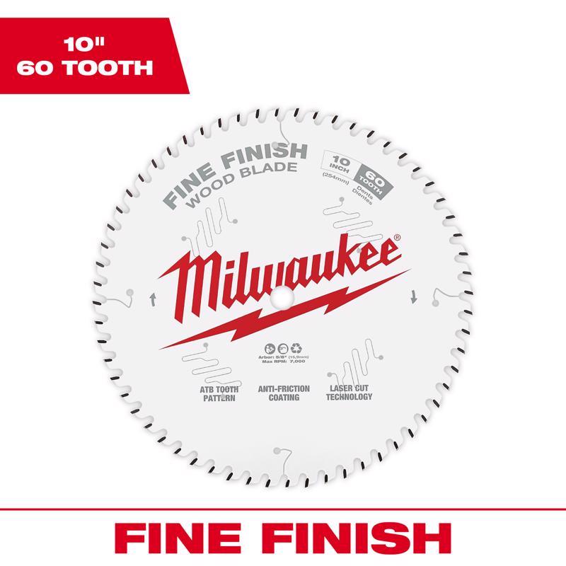 Milwaukee 10 in. D X 5/8 in. Fine Finish Tungsten Carbide Circular Saw Blade 60 teeth 1 pk