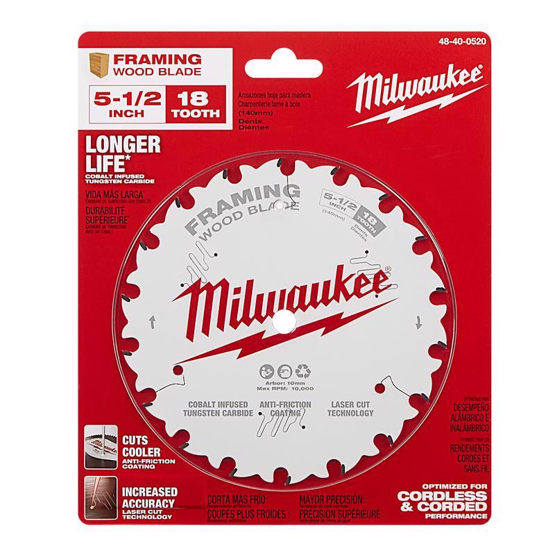 Milwaukee 5-1/2 in. D X 10 mm Tungsten Carbide Framing Blade 18 teeth 1 pk