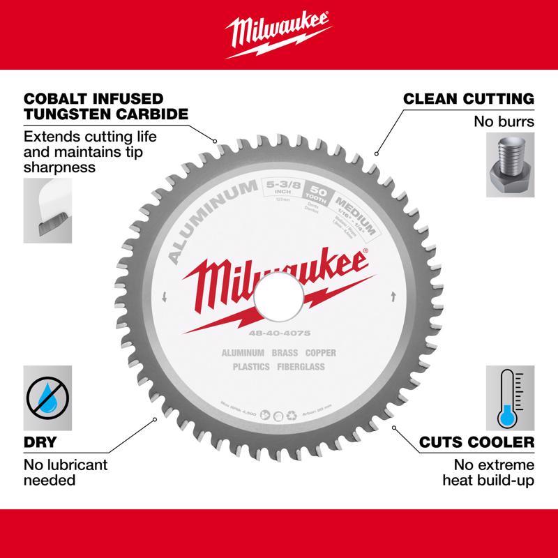 Milwaukee Metal Tech 5-3/8 in. D X 20 mm Non-Ferrous Tungsten Carbide Metal Blade 50 teeth 1 pk