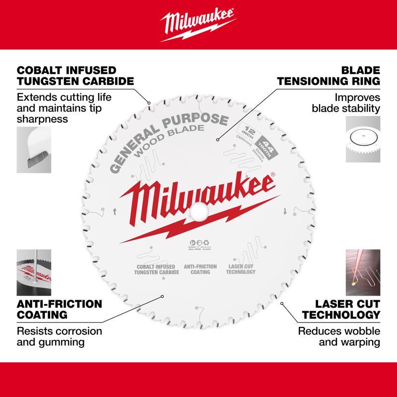 Milwaukee 12 in. D X 1 in. General Purpose Tungsten Carbide Saw Blade 44 teeth 1 pk