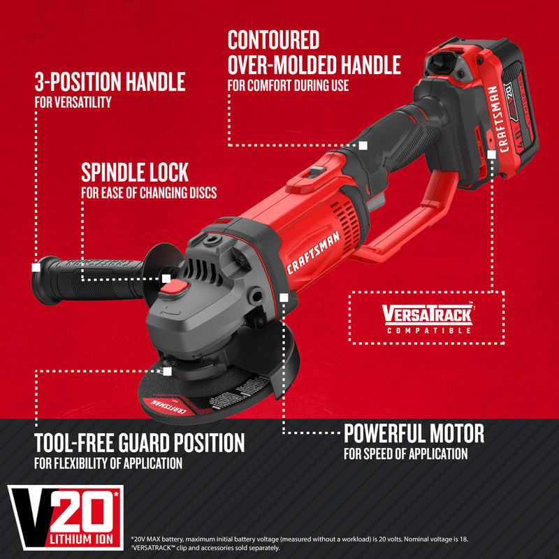 Craftsman V20 Cordless 4-1/2 in. Small Angle Grinder Tool Only