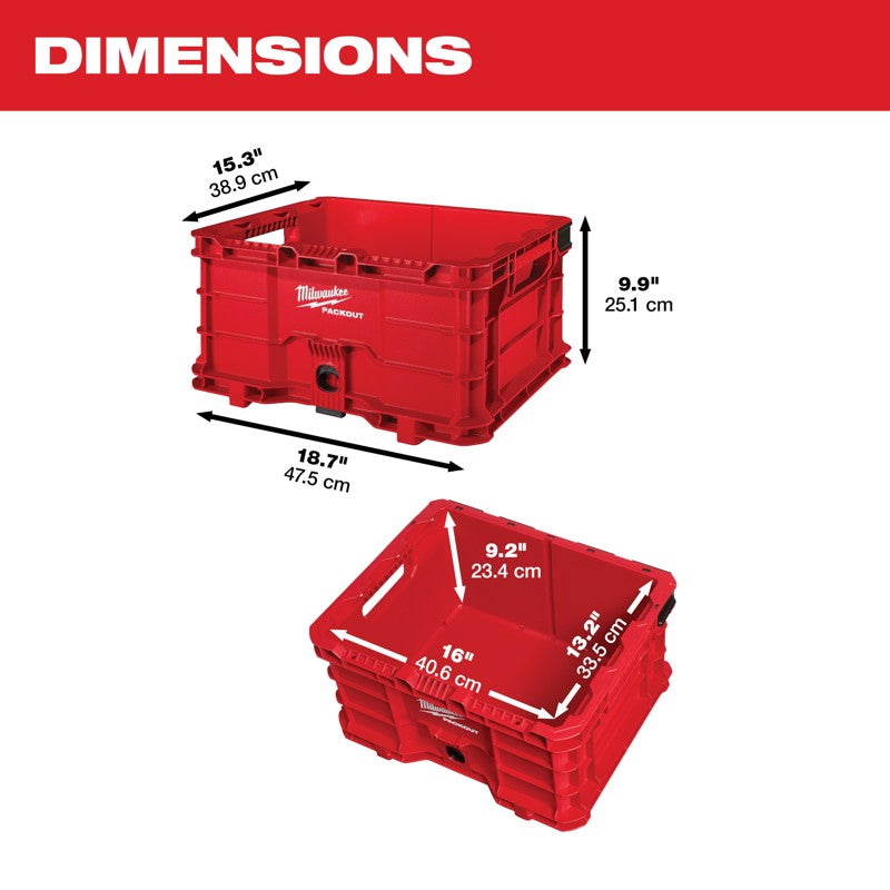 Milwaukee Packout 50 lb Red Crate 9.9 in. H X 18.6 in. W X 15.3 in. D Stackable