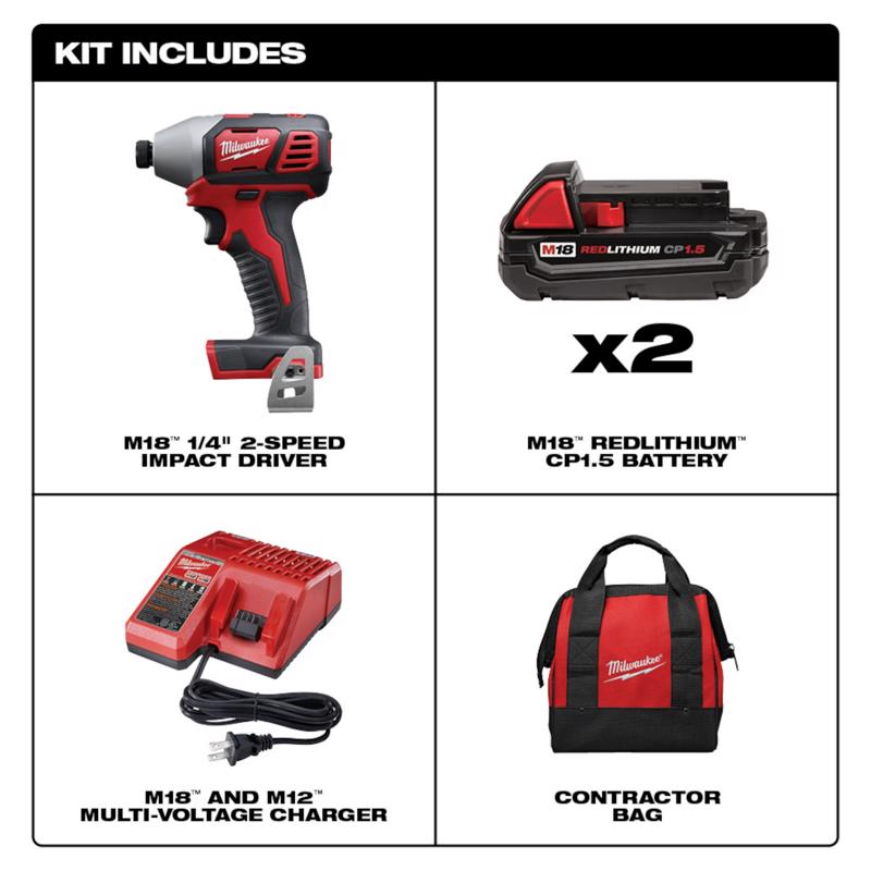Milwaukee M18 1/4 in. Cordless Brushed Impact Driver Kit (Battery & Charger)
