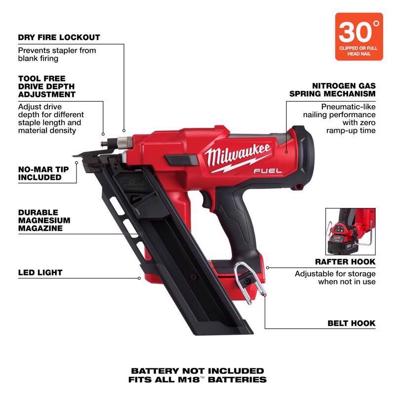 Milwaukee M18 FUEL 18 Volt Brushless 30 deg Framing Nailer
