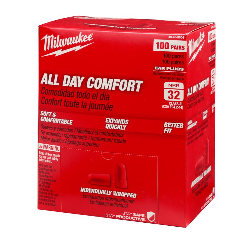 Milwaukee 32 dB Foam Earplugs Red 100 pair