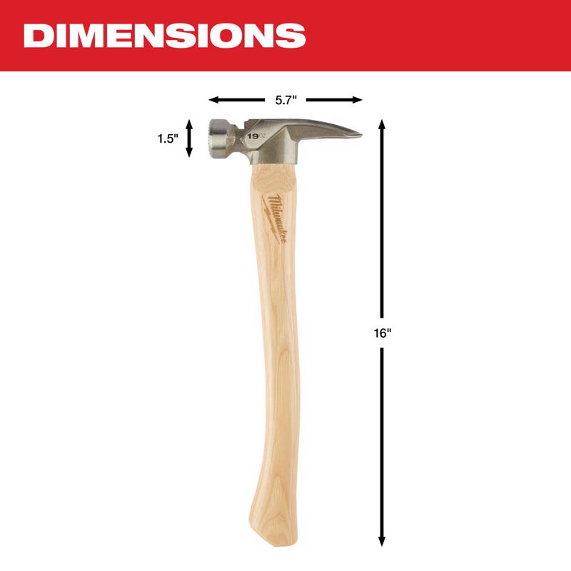 Milwaukee 19 oz Milled Face Framing Hammer 16 in. Hickory Handle