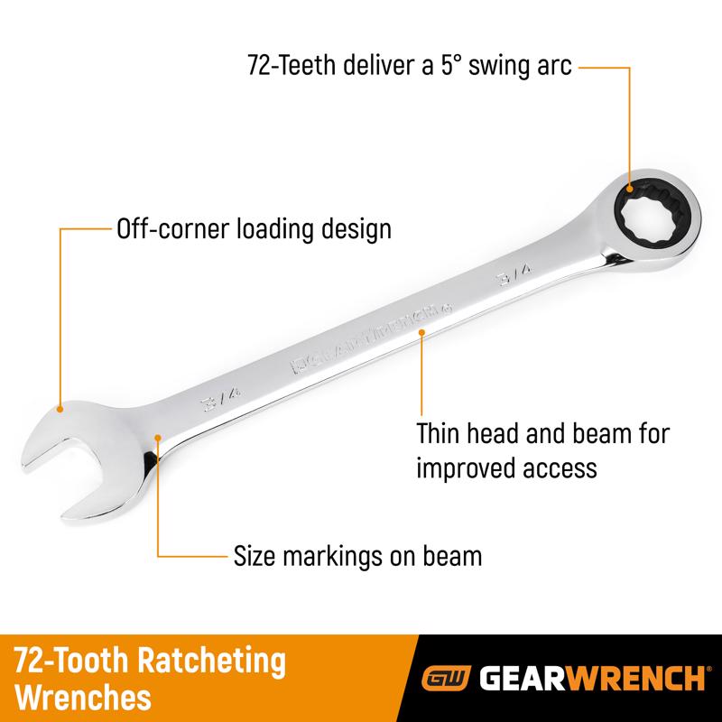 GEARWRENCH 12 Point Metric and SAE Ratcheting Combination Wrench Set 10 pc