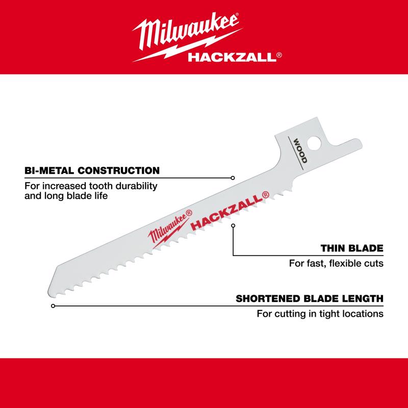Milwaukee Sawzall 6 in. Bi-Metal Wood cutting Reciprocating Saw Blade 4/6 TPI 5 pk