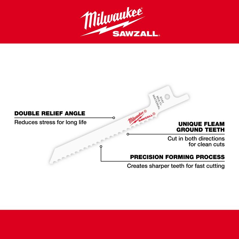 Milwaukee SAWZALL 3-5/8 in. Bi-Metal SUPER Reciprocating Saw Blade 14 TPI 5 pk