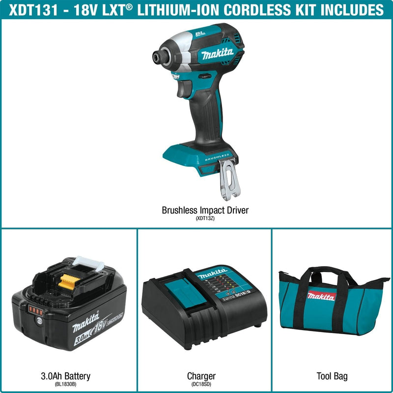 Makita 18V LXT 1/4 in. Cordless Brushless Impact Driver Kit (Battery & Charger)