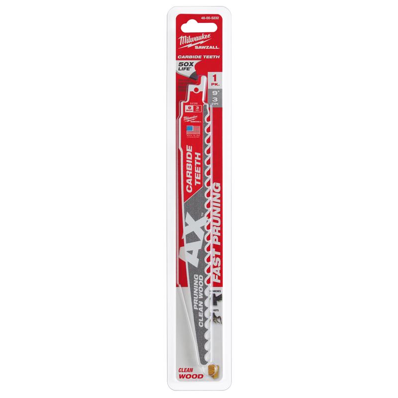 Milwaukee AX Sawzall 9 in. Carbide Pruning & Clean Wood Reciprocating Saw Blade 3 TPI 1 pk