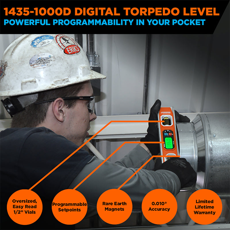 Johnson 10 in. Aluminum Magnetic Programmable Digital Torpedo Level 2 vial