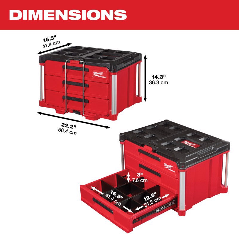 Milwaukee PACKOUT 22 in. Modular 3-Drawer Tool Box Black/Red