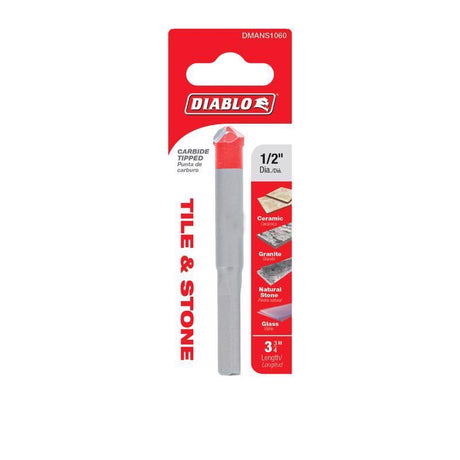 Diablo 1/2 in. X 3-3/4 in. L Carbide Tipped Tile and Stone Drill Bit 3-Flat Shank 1 pk