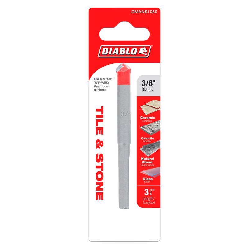 Diablo 3/8 in. X 3-3/4 in. L Carbide Tipped Tile and Stone Drill Bit 3-Flat Shank 1 pk