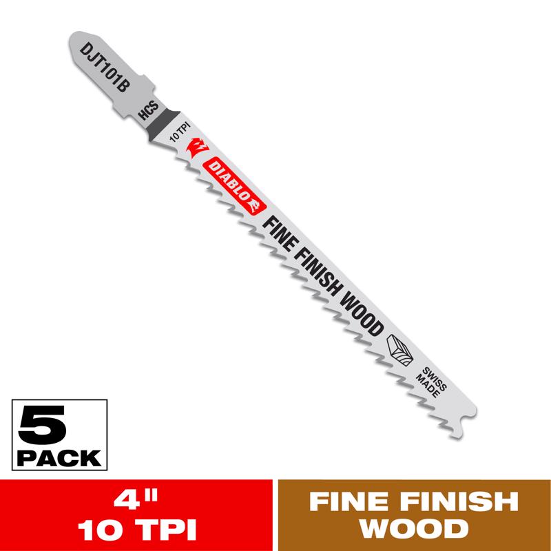 Diablo 4 in. High Carbon Steel T-Shank Fine Finish Wood Jig Saw Blade 10 TPI 5 pk