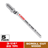 Diablo 3-1/4 in. High Carbon Steel T-Shank Scroll Cut Wood Jig Saw Blade 20 TPI 5 pk