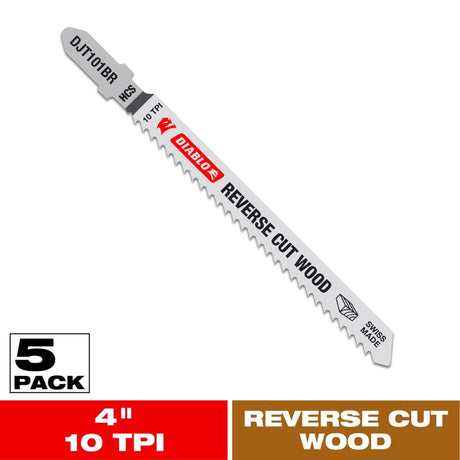 Diablo 4 in. High Carbon Steel T-Shank Reverse Cut Wood Jig Saw Blade 10 TPI 5 pk