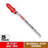 Diablo 3-1/4 in. Bi-Metal T-Shank Scroll Cut Wood Jig Saw Blade 20 TPI 5 pk