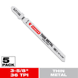Diablo 3-5/8 in. High Speed Steel T-Shank Thin Metal Jig Saw Blade 36 TPI 5 pk