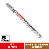 Diablo 4 in. High Carbon Steel T-Shank Fast and Clean Wood Jig Saw Blade 6 TPI 5 pk