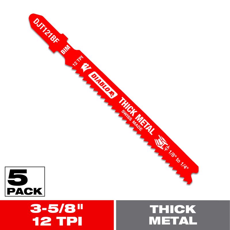 Diablo 3-5/8 in. Bi-Metal T-Shank Thick Metal Jig Saw Blade 12 TPI 5 pk