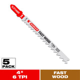 Diablo 4 in. Bi-Metal T-Shank Fast Wood Jig Saw Blade 6 TPI 5 pk