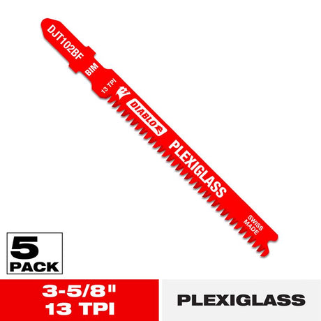 Diablo 3-5/8 in. Bi-Metal T-Shank Plexiglass Jig Saw Blade 13 TPI 5 pk