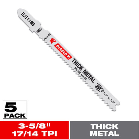 Diablo 3-5/8 in. High Speed Steel T-Shank Thick Metal Jig Saw Blade 17/14 TPI 5 pk