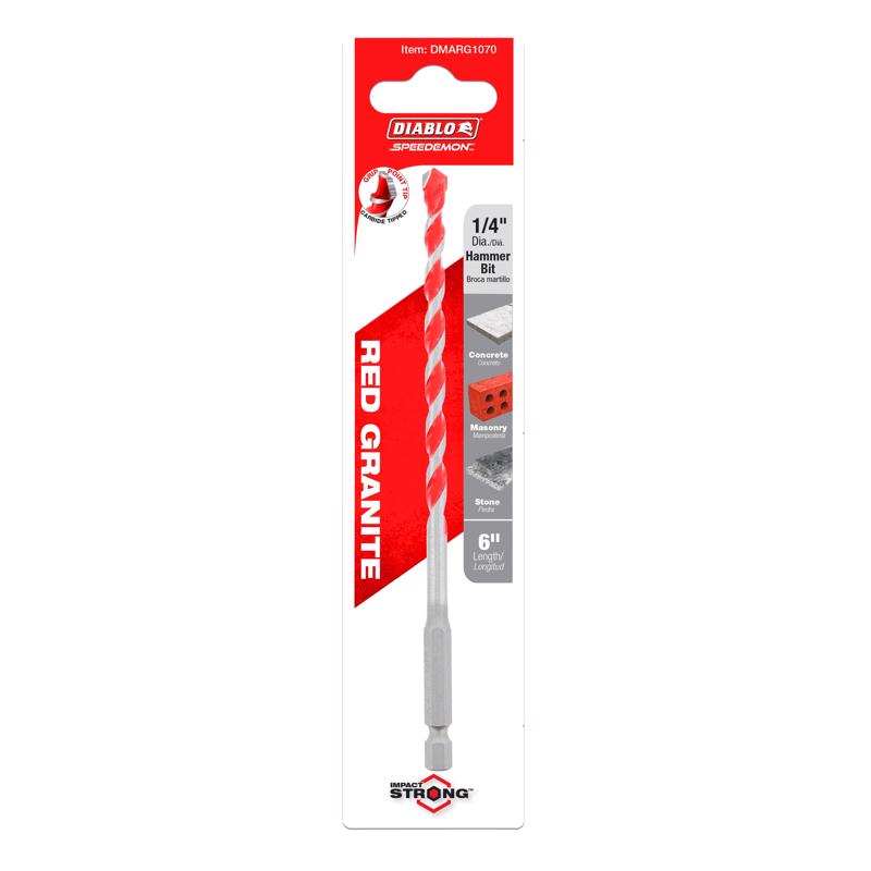 Diablo SPEEDemon 1/4 in. X 6 in. L Carbide Red Granite Hammer Drill Bit Hex Shank 1 pk