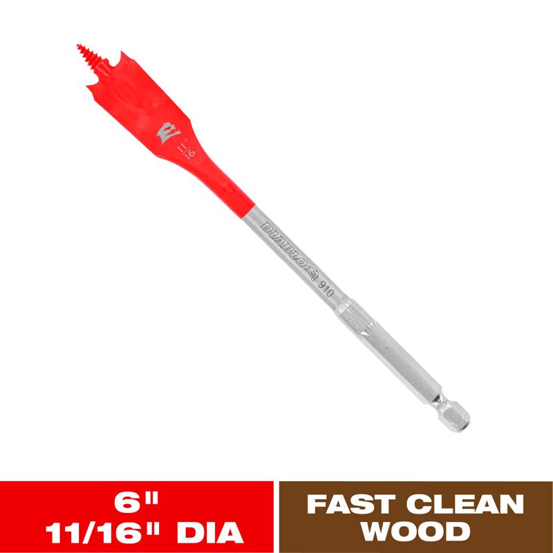Diablo 11/16 in. X 6 in. L High Speed Steel Clean Wood Spade Bit Hex Shank 1 pk