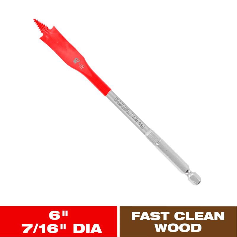 Diablo 7/16 in. X 6 in. L High Speed Steel Clean Wood Spade Bit Hex Shank 1 pk