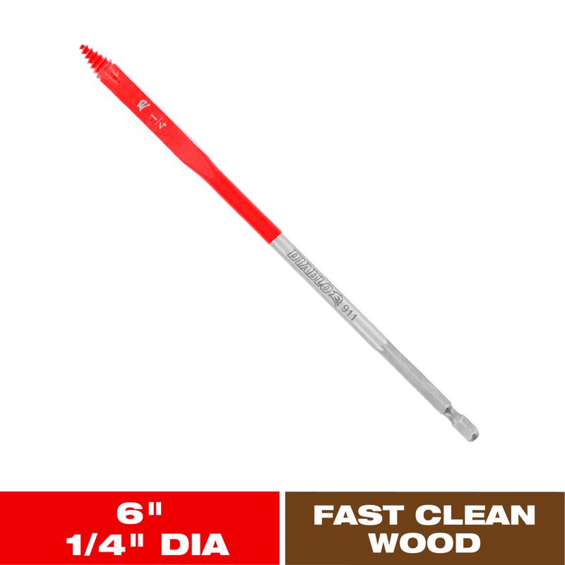 Diablo 1/4 in. X 6 in. L High Speed Steel Clean Wood Spade Bit Hex Shank 1 pk
