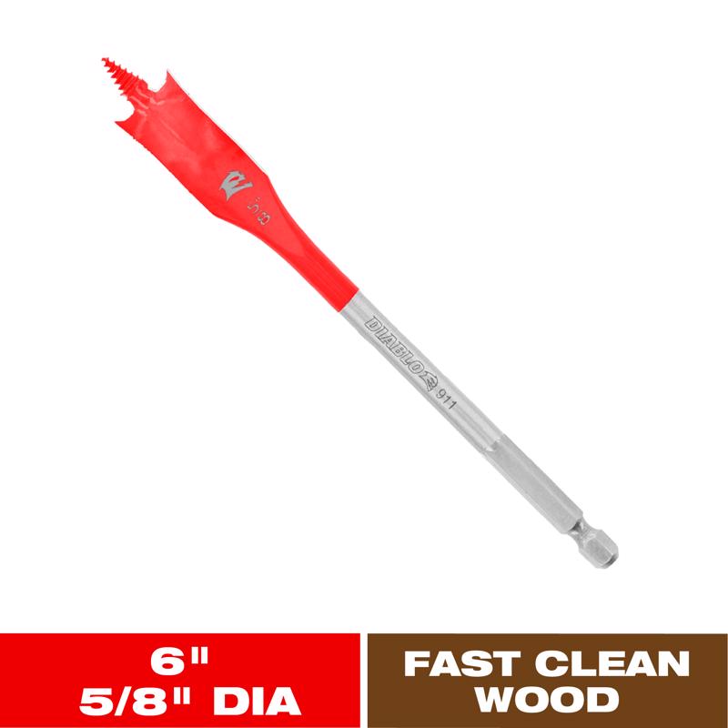 Diablo 5/8 in. X 6 in. L High Speed Steel Clean Wood Spade Bit Hex Shank 1 pk