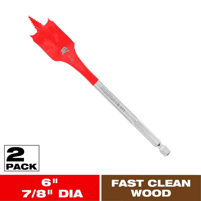 Diablo 7/8 in. X 6 in. L High Speed Steel Clean Wood Spade Bit Hex Shank 2 pk