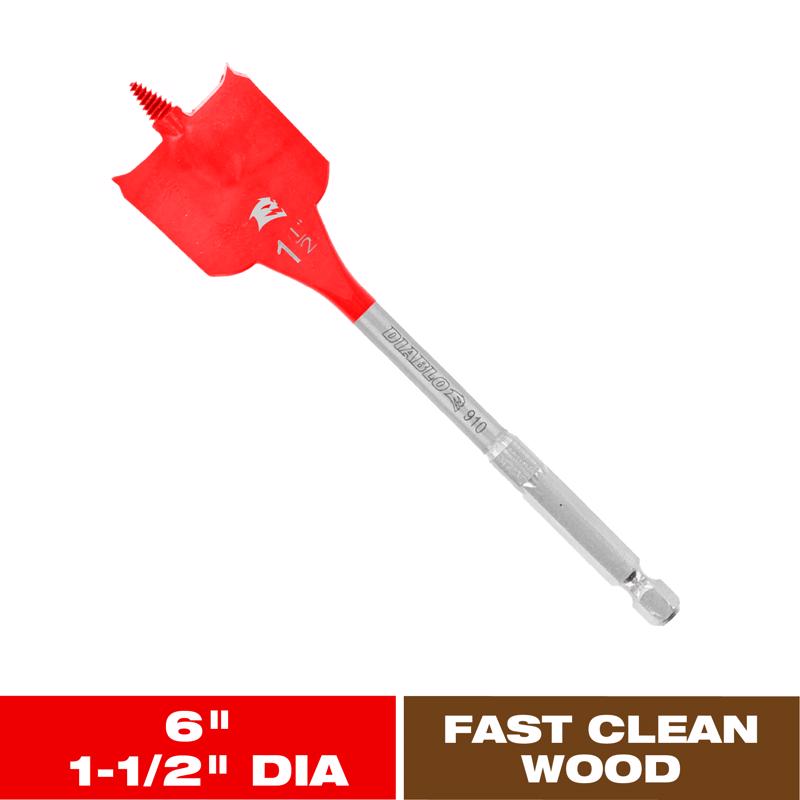 Diablo 1-1/2 in. X 6 in. L High Speed Steel Clean Wood Spade Bit Hex Shank 1 pk