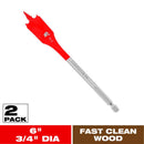 Diablo 3/4 in. X 6 in. L High Speed Steel Clean Wood Spade Bit Hex Shank 2 pk