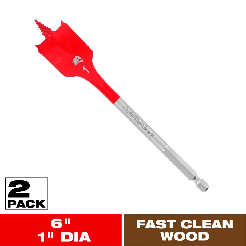 Diablo 1 in. X 6 in. L High Speed Steel Clean Wood Spade Bit Hex Shank 2 pk