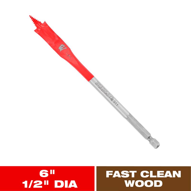 Diablo 1/2 in. X 6 in. L High Speed Steel Clean Wood Spade Bit Hex Shank 1 pk