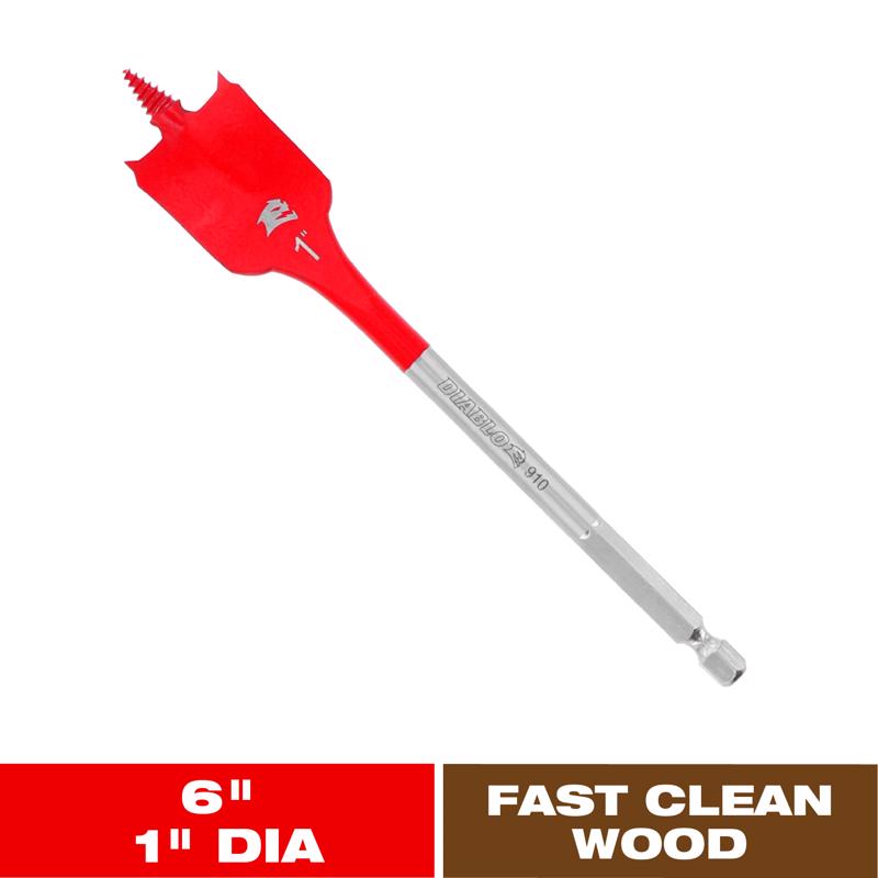 Diablo 1 in. X 6 in. L High Speed Steel Clean Wood Spade Bit Hex Shank 1 pk