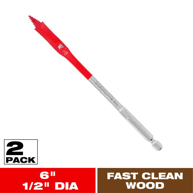 Diablo 1/2 in. X 6 in. L High Speed Steel Clean Wood Spade Bit Hex Shank 2 pk
