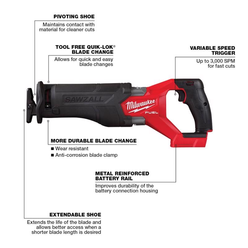 Milwaukee M18 FUEL Sawzall Cordless Brushless Reciprocating Saw Tool Only