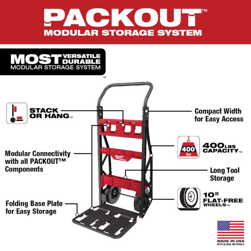 Milwaukee Packout 48 in. H X 20 in. W X 12 in. D Collapsible 2-Wheel Cart