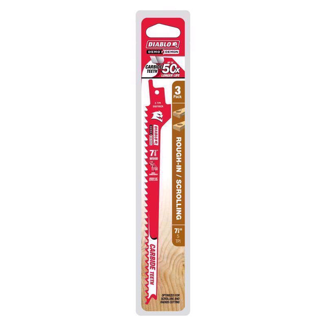 Diablo Demo Demon 7-3/8 in. Carbide Tipped Rough-In/Scrolling Reciprocating Saw Blade 5 TPI 3 pk
