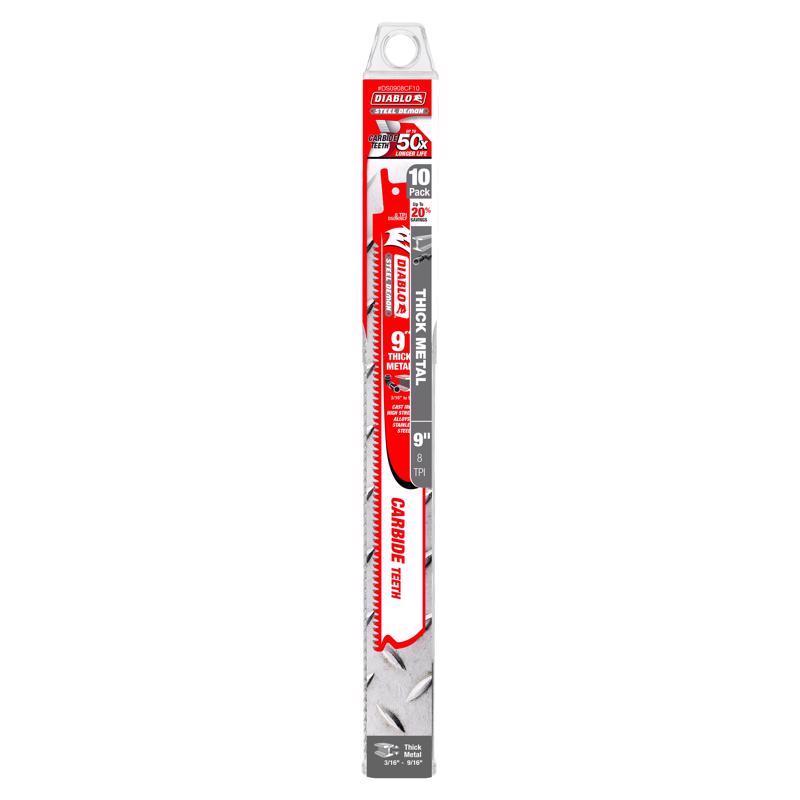 Diablo Steel Demon 9 in. Carbide Tipped Thick Metal Reciprocating Saw Blade 8 TPI 10 pk