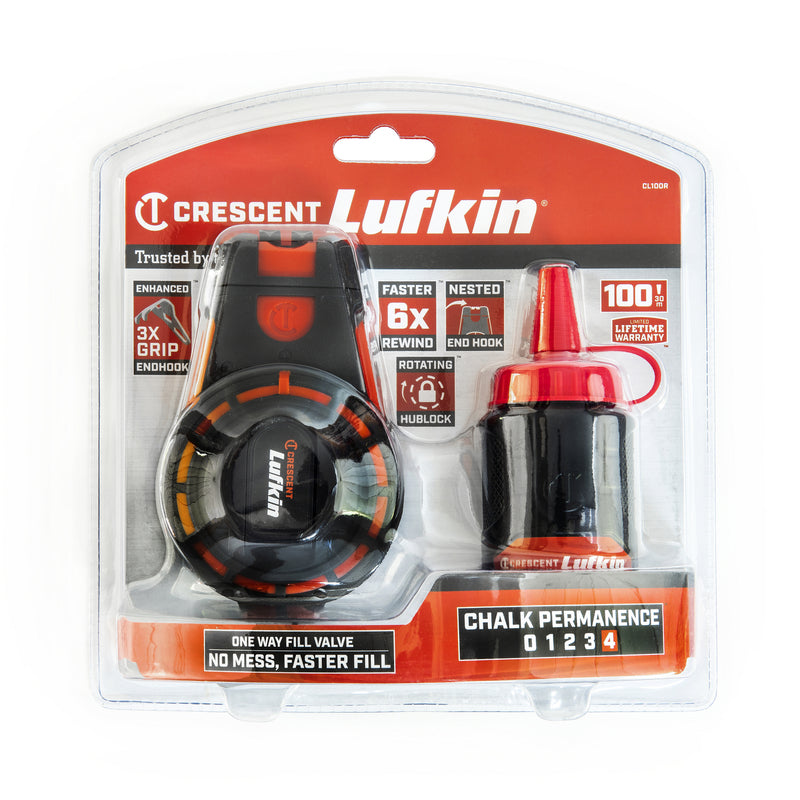 Crescent Lufkin 3 oz Red Contractor Chalk Line Reel 100 ft. Braided